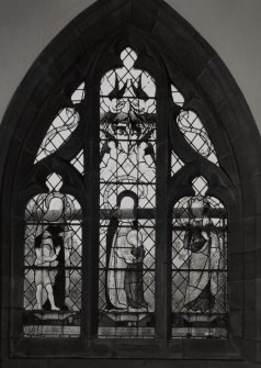 Interior.
Detail of stained glass window in memory of Anne Sarah Ogilvy and Anne Forbes MacLean.