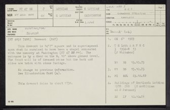 Huntington, Dovecot, NT47SE 3, Ordnance Survey index card, Recto