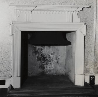 Interior.
Detail of fireplace in S wall in upper dining room on first floor.