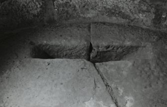 Interior.
Detail of vertical shot-hole in turret floor.