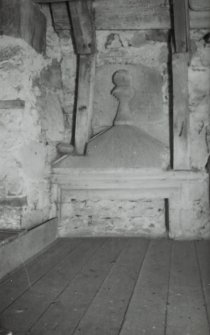 Gardyne Castle. Interior.
Detail of doorhead backing on staircase by attic door.