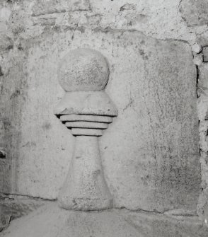 Interior.
Detail of doorhead fragment in attic.