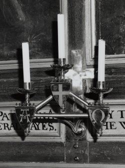 Interior.
Detail showing wall sconce with candles in chapel.