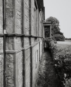 View of S elevation from WSW showing sunk area and details of mouldings.