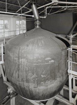 Interior.
Detail of Wash Charger No.2 (converted from brewery hotback copper vessel), situated below and to W side of Still House No., at intermediate level.