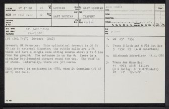 St Germains, NT47SW 26, Ordnance Survey index card, Recto