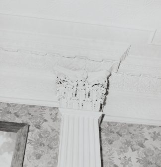 Interior. Detail of pilaster corinthian capital and cornice