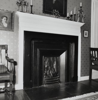 Interior. View of first floor dining room fireplace