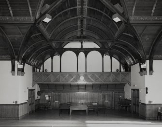 Interior.  First Floor general view of recreation hall from SE