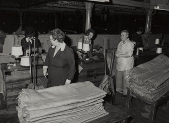 Tayburn Works, Dundee. View of sack making department at work.