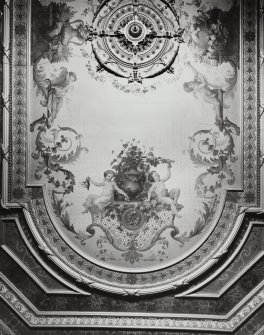 Dundee, Broughty Ferry, Camphill Road, Carbet Castle, interior.
View of North half of ceiling panel of Ground Floor Dining Room ceiling.