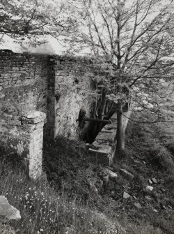 View of remains of mill, including water wheel pit, from WNW