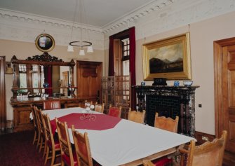 Interior. View of dining room from South