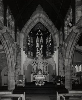 Interior. View of sanctuary from N