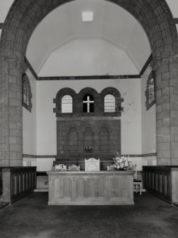 Interior, view of Chancel showing communion table and choir stalls