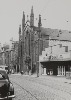 View of front elevation of St Andrew's Roman Catholic Cathedral, Nethergate, Dundee, and the Nethergate Garage Ltd.