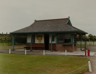 View of Medal starter's box, Monifieth Golf Links, Dundee, from North-West.