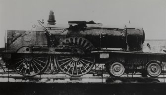 Copy of historic photograph
View of locomotive that was pulling the train that fell from the Tay Bridge after the collapse of 1879
From original lantern slide