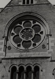 Detail of rose window of South frontage.