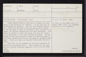 Ellon Castle, NJ93SE 1, Ordnance Survey index card, page number 1, Recto