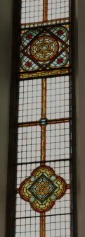 Interior.  Detail of stained glass window.