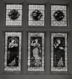 Interior view of Archerfield House. Ground floor hall  view of stained glass window