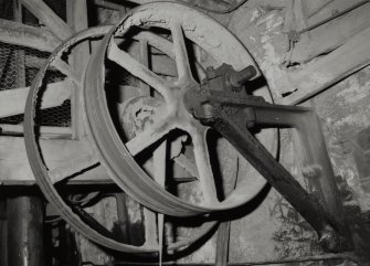 Blackford, Moray Street, Gleneagles Brewery & Maltings, interior.
Detail of pulleys situated at North-East end of maltings at attic level.