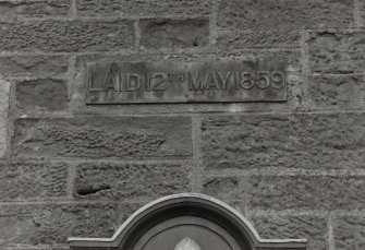 Detail of datestone "LAID 12th MAY 1859"