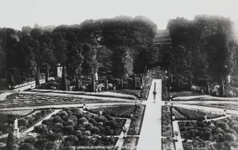 General view from N looking across the formal gardens with sundial.