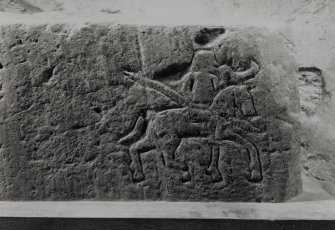 Dunkeld, Dunkeld Cathedral, Pictish Symbol Stone.
Detail of incised horseman.