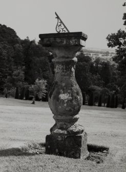 Fingask Castle, statuary.
General view of ornamental sundial in grounds.