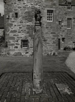 Fingask Castle, Perth Mercat Cross.
General view of Mercat Cross on South-West lawn from South.