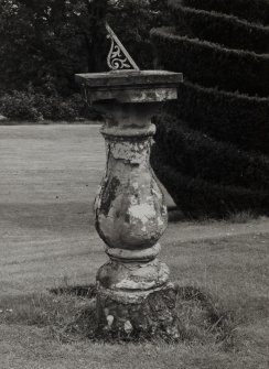 Fingask Castle, statuary.
General view of ornamental baluster sundial in grounds.