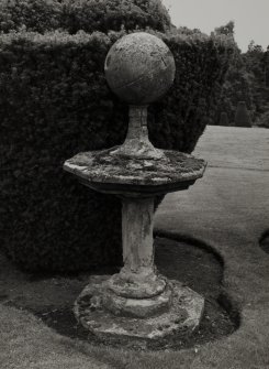Fingask Castle, statuary.
General view of ornamental globe sundial in grounds.