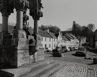 View from WSW showing N side of High Street from the Monument to the 6th Duke of Atholl.