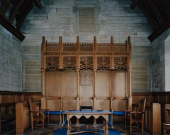 Interior. View from W showing elders chairs and screen