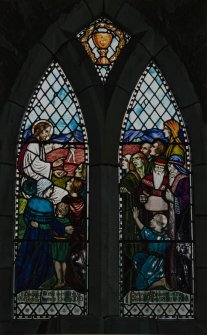 Interior. Detail of stained glass window memorial to Rev T Hardy c.1910