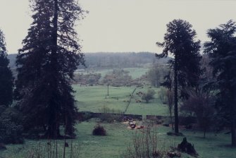 Kinfauns Castle, Gardens.
General view South from the arboretum.