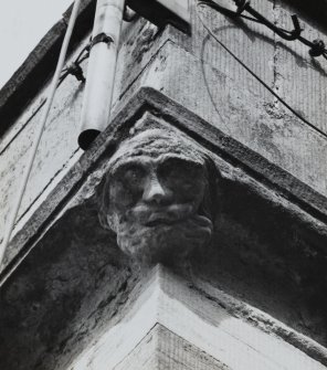 Kinfauns Castle, East Lodge.
Detail of carved head on cornice below parapet wall of tower on North-West angle.