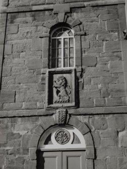 Kinross, High Street, Steeple.
Detail of heraldic plaque above entrance.