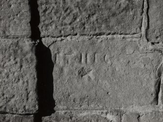 Kinross, High Street, Steeple.
Detail of inscribed stone, north jamb of main door.