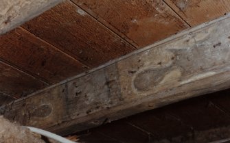 Kinross, 75 High Street, interior.
Detail of 17th century painted beam in North basement room.