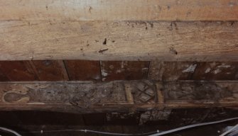 Kinross, 75 High Street, interior.
Detail of 17th century painted beam in North basement room.

