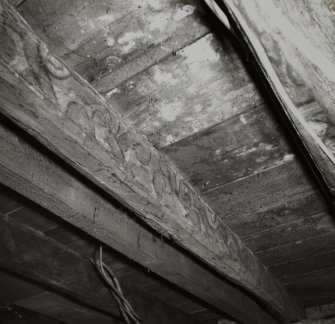 Kinross, 75 High Street, interior.
Detail of 17th century painted beam in North basement room.
