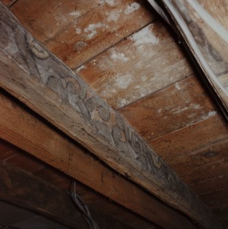 Kinross, 75 High Street, interior.
Detail of 17th century painted beam in North basement room.