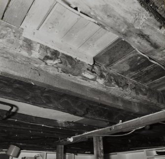 Kinross, 75 High Street, interior.
Detail of 17th century painted beam in North basement room.