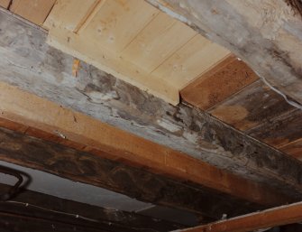 Kinross, 75 High Street, interior.
Detail of 17th century painted beam in North basement room.