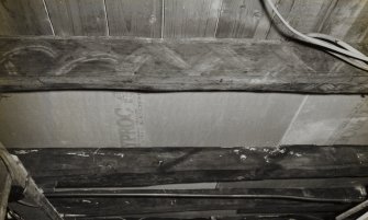 Kinross, 75 High Street, interior.
Detail of 17th century painted beam in North basement room.