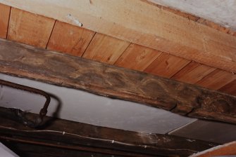 Kinross, 75 High Street, interior.
Detail of 17th century painted beam in North basement room.