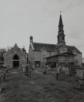 View of Church through burial ground from S showing Aisle and Lynedoch Mausoleum